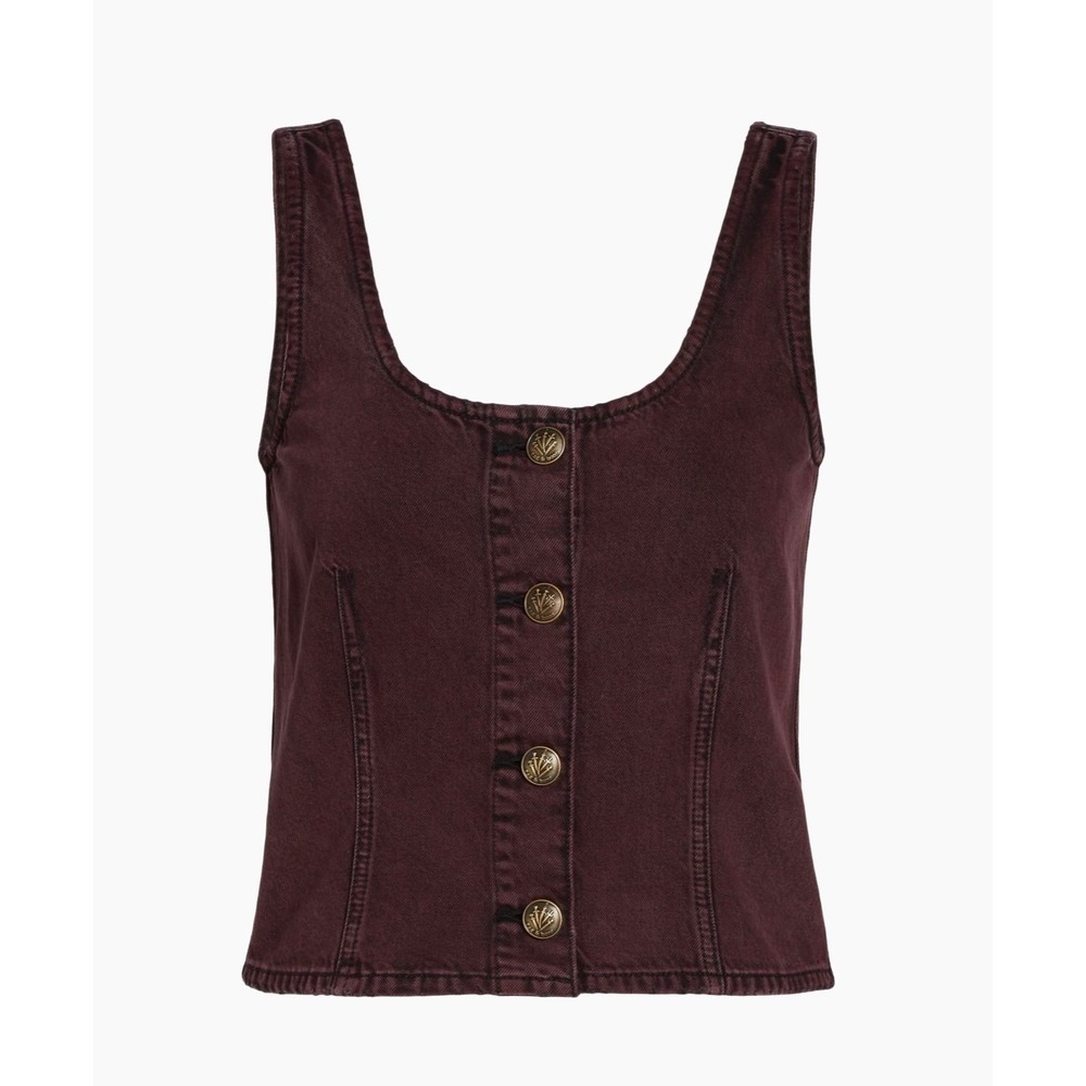 Rag & Bone Burgundy Denim Button Front Corset Vest Boho Grunge NWT 16